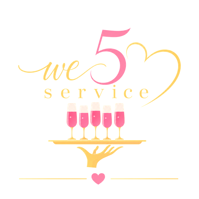 we5service – Logo mit Sektgläsern auf einem Tablett